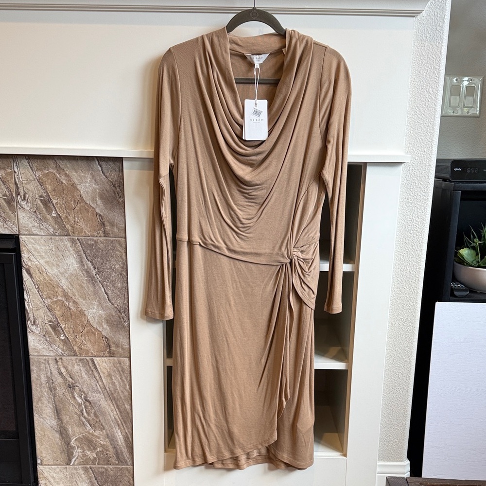 Ted Baker Sheath Dress with Cowl Neck and Long Sleeves